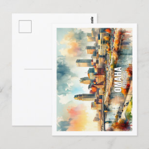 Cartão Postal Omaha Nebraska Famoso Viagem coloca aquarela