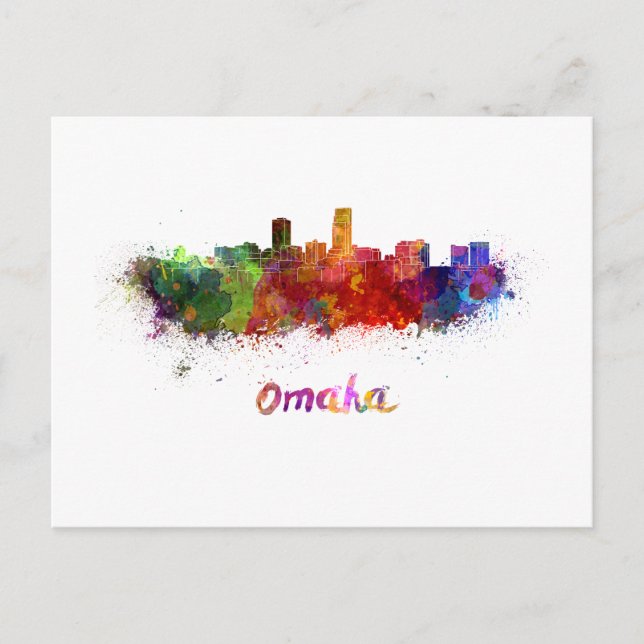 Cartão Postal Omaha skyline in watercolor (Frente)