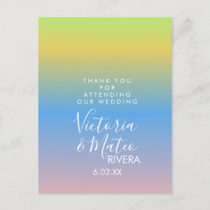 Cartão Postal Ombre Arco-íris Rosa Azul Amarelo Casamento Obriga