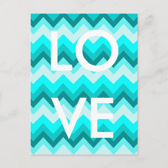 Cartão Postal Ombre Girly Pattern Teal Turquoise Chevron (Frente)