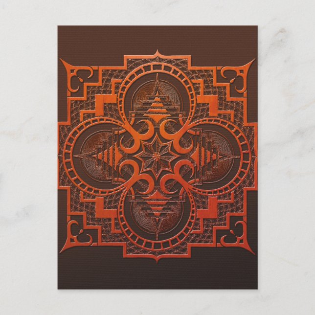 Cartão Postal omjarah Woodcut mandala (Frente)