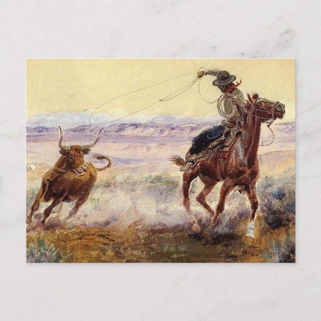 Cartão Postal "On the Pond" por Charles M Russell (Frente)