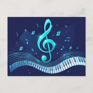 Cartão Postal Onda de clave de sol e teclas de piano