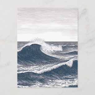 Cartão Postal Onda do Oceano em Arte Linear Monocromática Surge