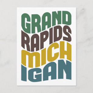 Cartão Postal Onda Retro de Grand Rapids Michigan
