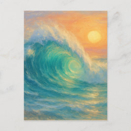 Cartão Postal Onda Turquesa - Arte em Estilo de Pintura Pastel