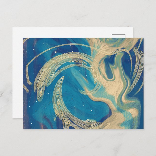 Cartão Postal Ondas Abstrato coloridas azuis (Frente/Verso)