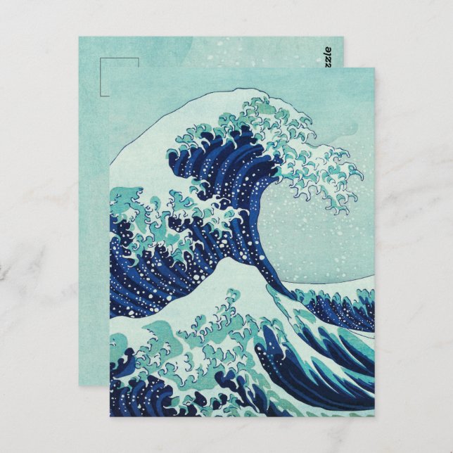 Cartão Postal Ondas Azuis de Hokusai (Frente/Verso)