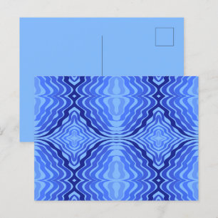 Cartão Postal Ondas Azuis Reflexivas Arte de Design Abstrato Mod