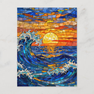 Cartão Postal Ondas Costeiras Oceânicas Pôr do Sol