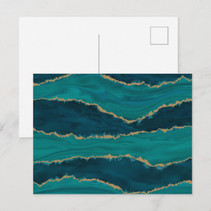 Cartão Postal Ondas de Ágata Azul-Turquesa – Mármore Abstrato co