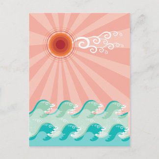 Cartão Postal Ondas de Água Tropical Rosa Sol Verão Praia Oceano