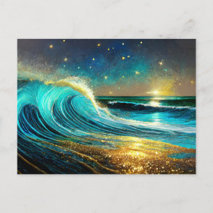 Cartão Postal Ondas Divergentes do Oceano Glittering
