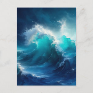 Cartão Postal Ondas do Oceano em Colisão Turbulentas Azul Turque