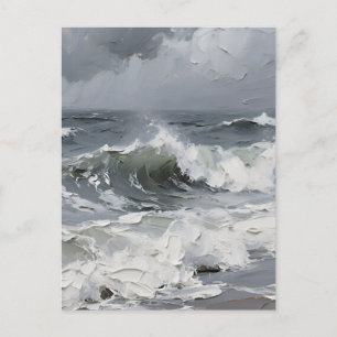 Cartão Postal Ondas do Oceano Paisagem Marítima Tempestuosa Text