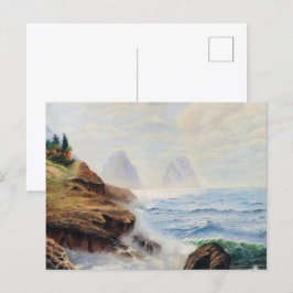 Cartão Postal Ondas Dramáticas Envolvem uma Costa Rocky