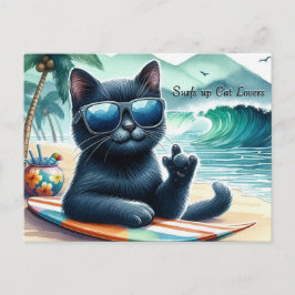Cartão Postal Ondas estão altas Amantes de Gatos Gato Preto Le