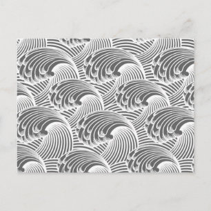 Cartão Postal Ondas Japonesas Vintage, Cinza e Branco