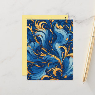 Cartão Postal Ondas Reais de Fantasia Redemoinhos de Azul & Dour