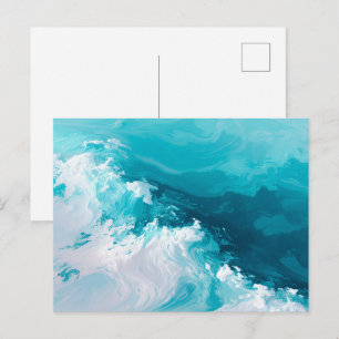 Cartão Postal Ondas Turquesa Giratórias Arte Abstrata de Onda do