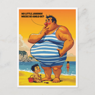 Cartão Postal Onde está meu pequeno Johnny, Homem Gordo na Praia