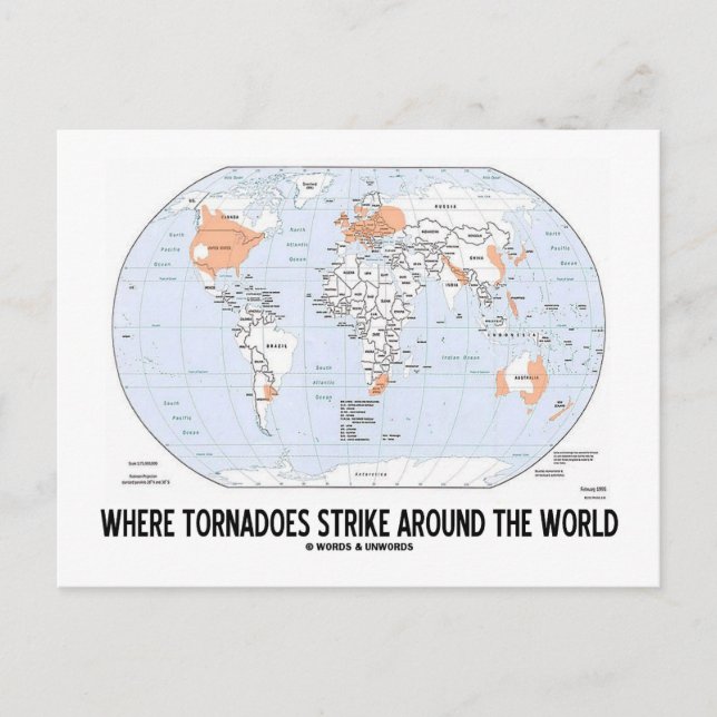 Cartão Postal Onde Os Tornados Atacam O Mundo (Mapa) (Frente)