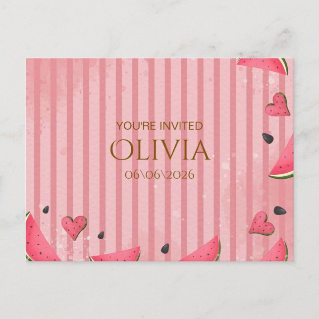 Cartão Postal One in a Melon Watermelon First Birthday Invitatio (Frente)