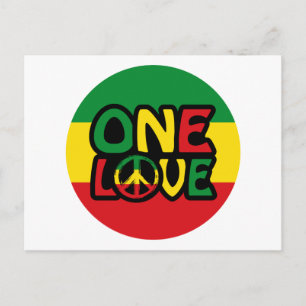 Cartão Postal One Love, Reggae design com cores reggae