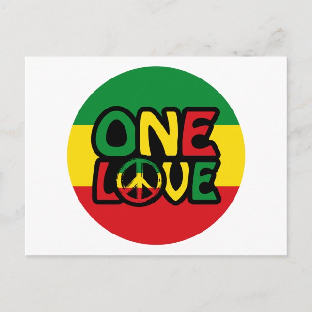 Cartão Postal One Love, Reggae design com cores reggae (Frente)