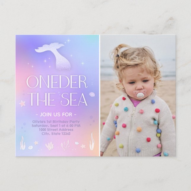 Cartão Postal Oneder Sea Whimsical Sparkly Smermaid Birthday (Frente)