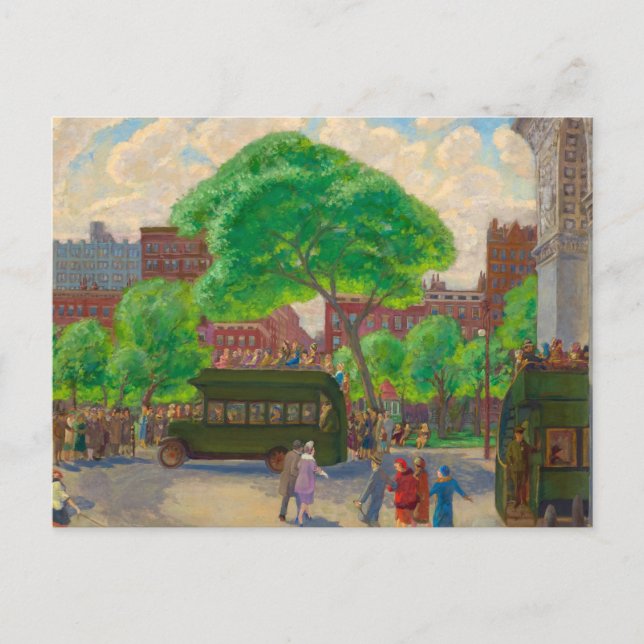 Cartão Postal Ônibus na Praça por John Sloan (Frente)