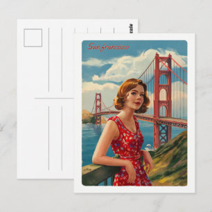 Cartão Postal ônibus velho vintage San Francisco, CA na estrada