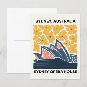 Cartão Postal Opera House Sydney Austrália viagem floral
