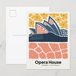 Cartão Postal Opera House Sydney Austrália viagem floral Art