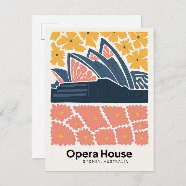 Cartão Postal Opera House Sydney Austrália viagem floral Art (Frente/Verso)