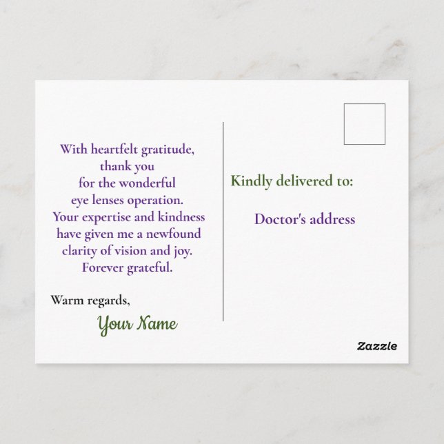 Cartão Postal operação maravilhosa de lentes oculares (Verso)