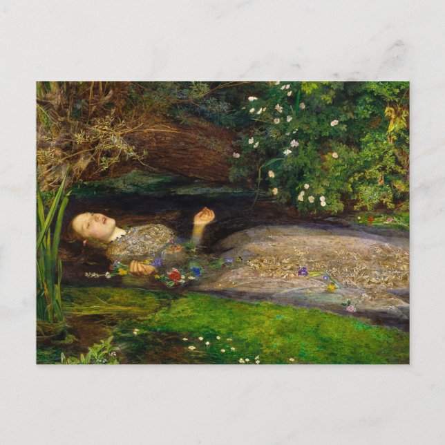 Cartão Postal Ophelia, 1851, por John Everett Millais (Frente)