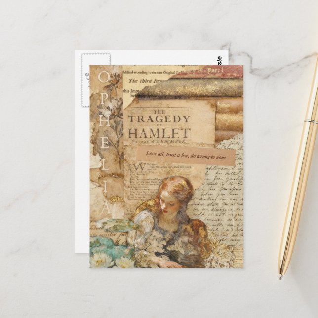 Cartão Postal Ophelia Mixed Media Collage (Frente/Verso In Situ)