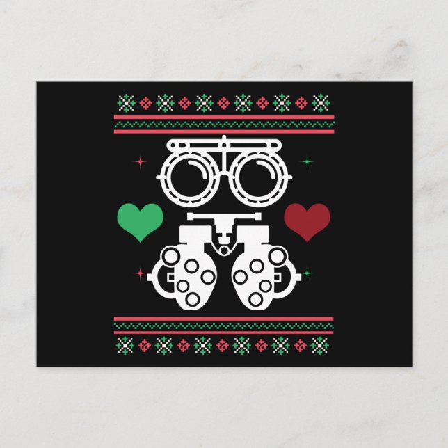 Cartão Postal Optometrista Ugly Christmas Sweater Optician Xmas (Frente)