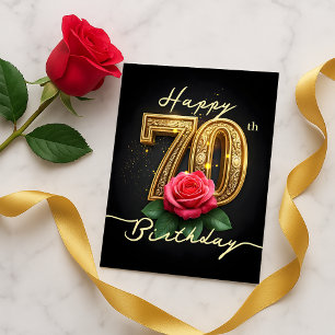 Cartão Postal Opulento Dourado Brilhante Rosa de Script para 70º