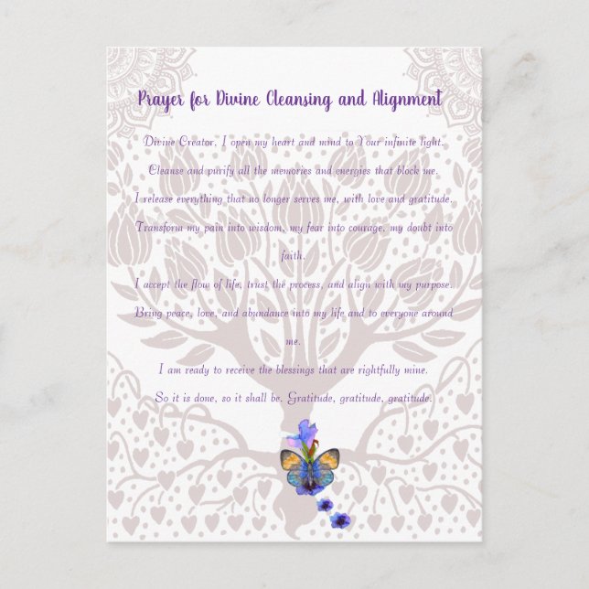 Cartão Postal Oração à limpeza e alinhamento divino (Frente)