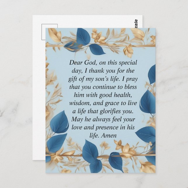 Cartão Postal Oração de Mãe para o Filho (Frente/Verso)