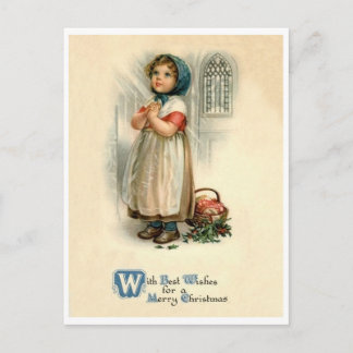 Cartão Postal Oração de Natal de menina, religioso, vintage
