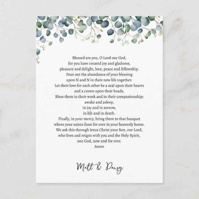 Cartão Postal Oração no dia do seu casamento (Frente)