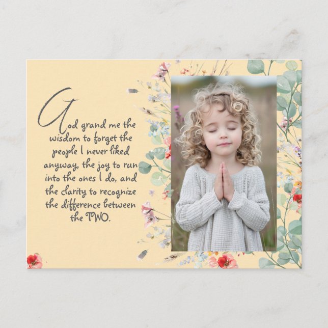 Cartão Postal Oração Personalizada da Sabedoria com Foto, Nome.  (Frente)