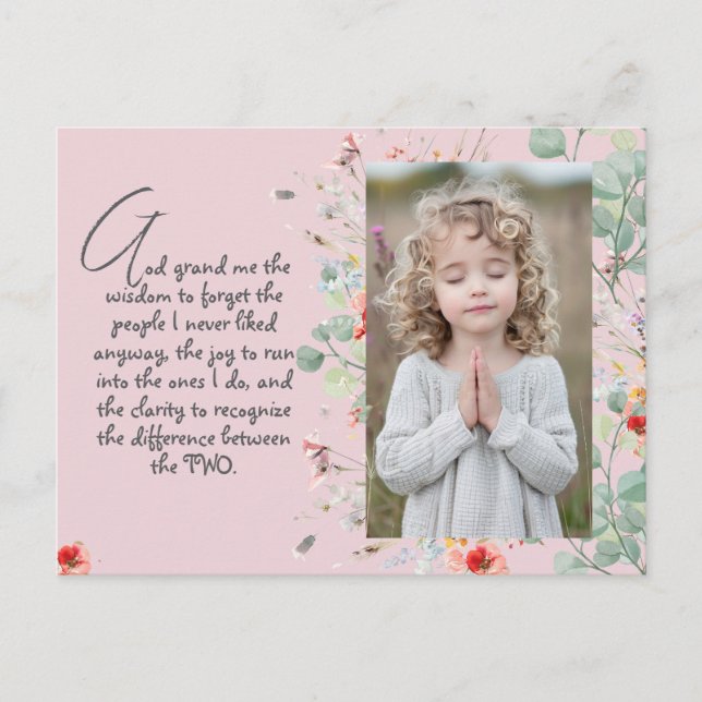 Cartão Postal Oração Personalizada da Sabedoria com Foto, Nome.  (Frente)