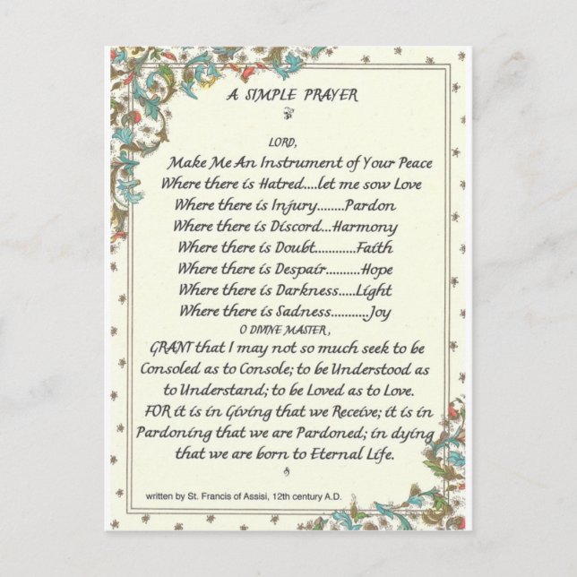 Cartão Postal oração simples=rua. francis=pope francis=florentin (Frente)