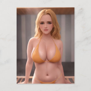 Cartão Postal Orange Bikini AI Fantasy Mulher