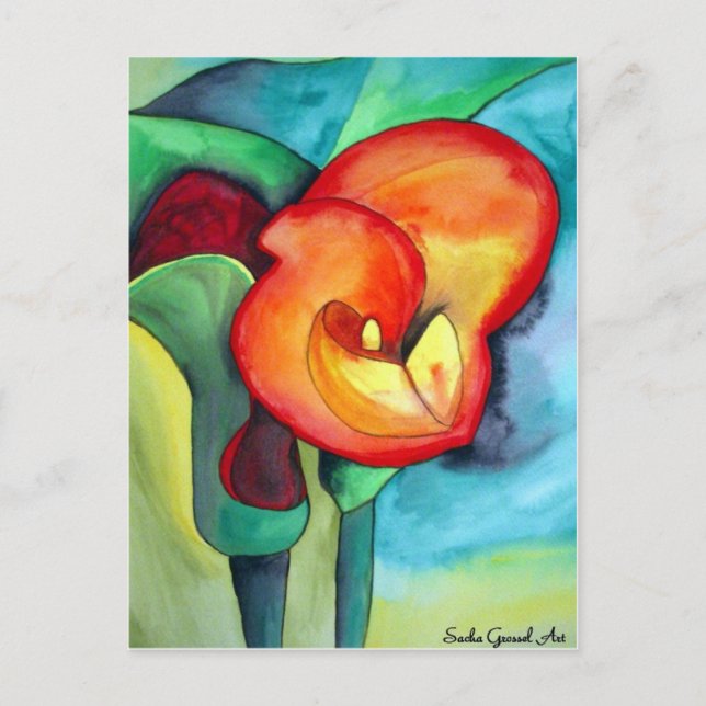 Cartão Postal Orange Canna lily - arte original de aquarela (Frente)