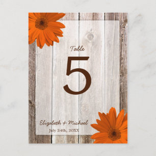 Cartão Postal Orange Daisy Rustic Barn Wood Table Number